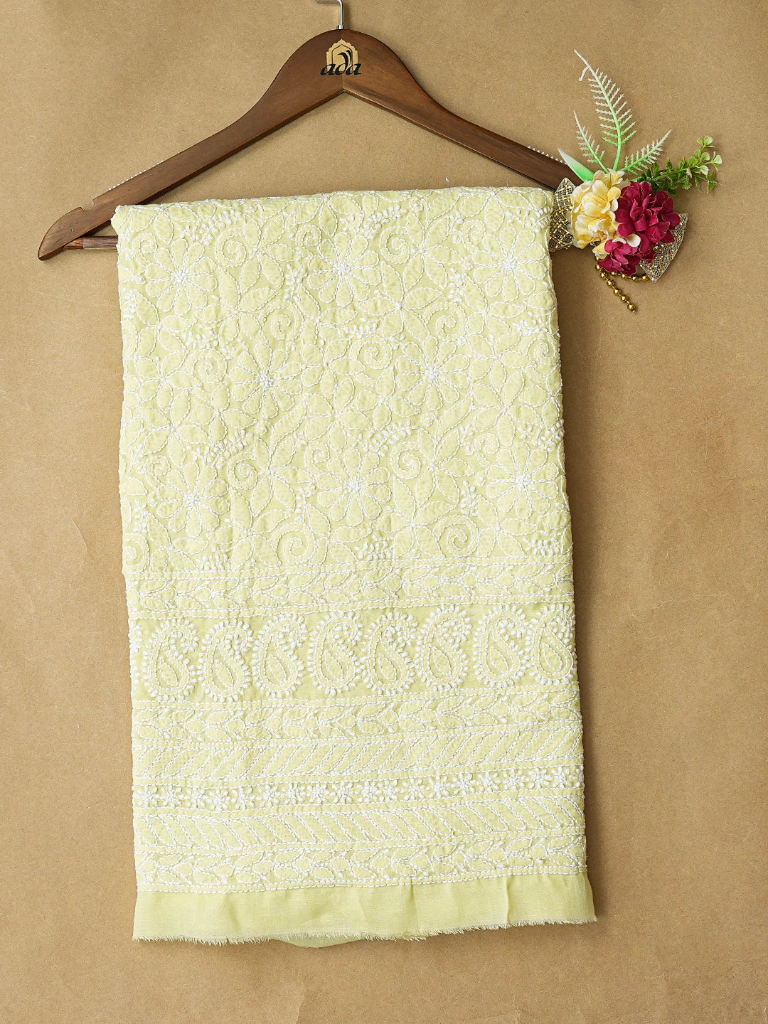 Ada Hand Embroidered Lime Green Cotton Lucknowi Chikankari Unstitched Kurta Piece 01A772906