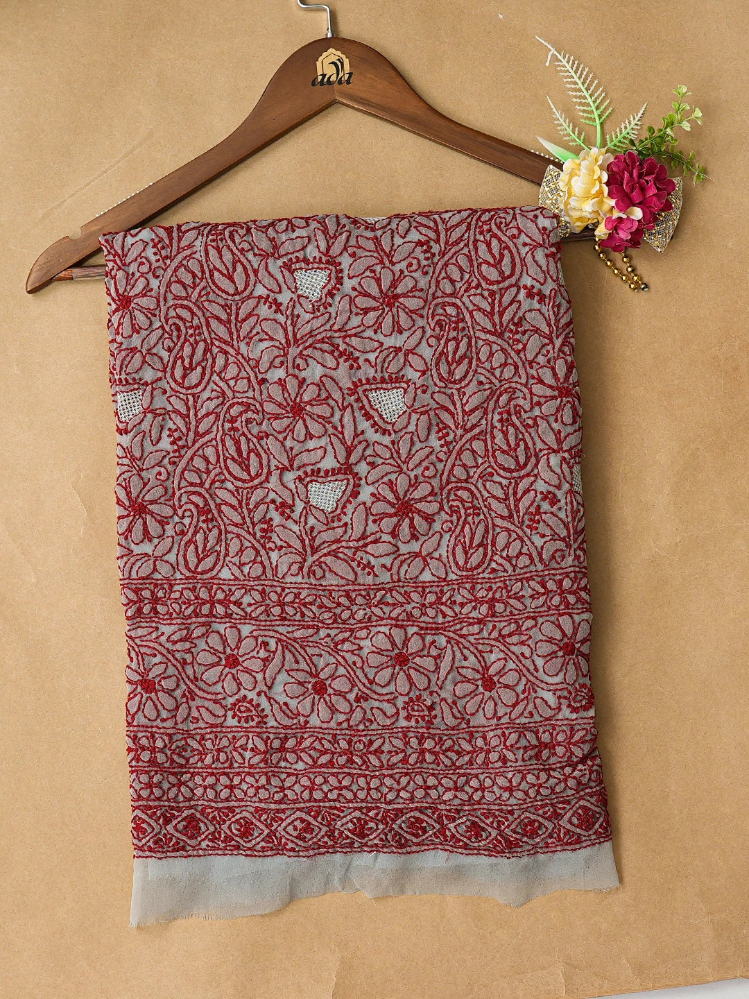 Ada Hand Embroidered Grey Georgette Lucknowi Chikankari Unstitched Kurta Piece 01A736939