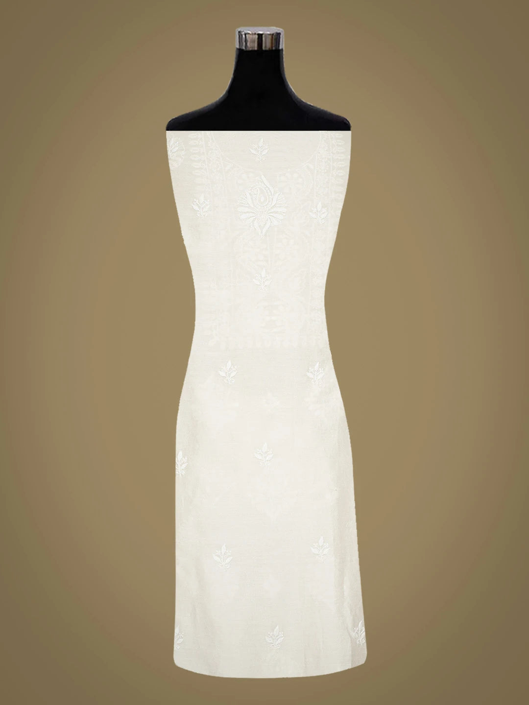 Ada Hand Embroidered White Chanderi Lucknowi Chikankari Unstitched Kurta Piece 01A784961