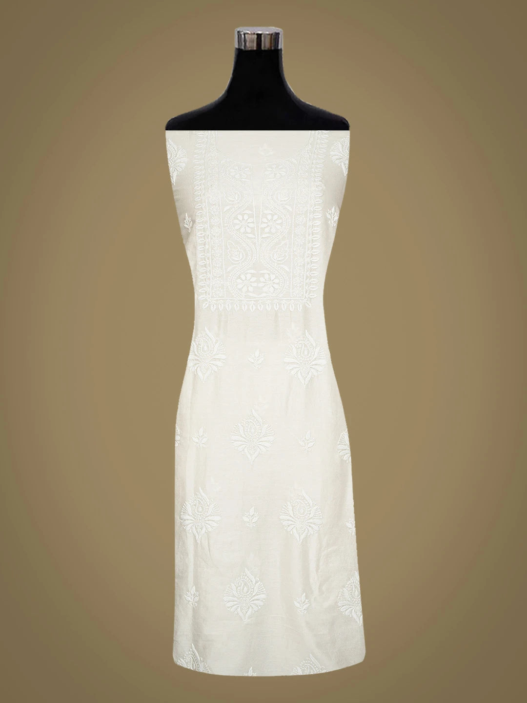 Ada Hand Embroidered White Chanderi Lucknowi Chikankari Unstitched Kurta Piece 01A784961