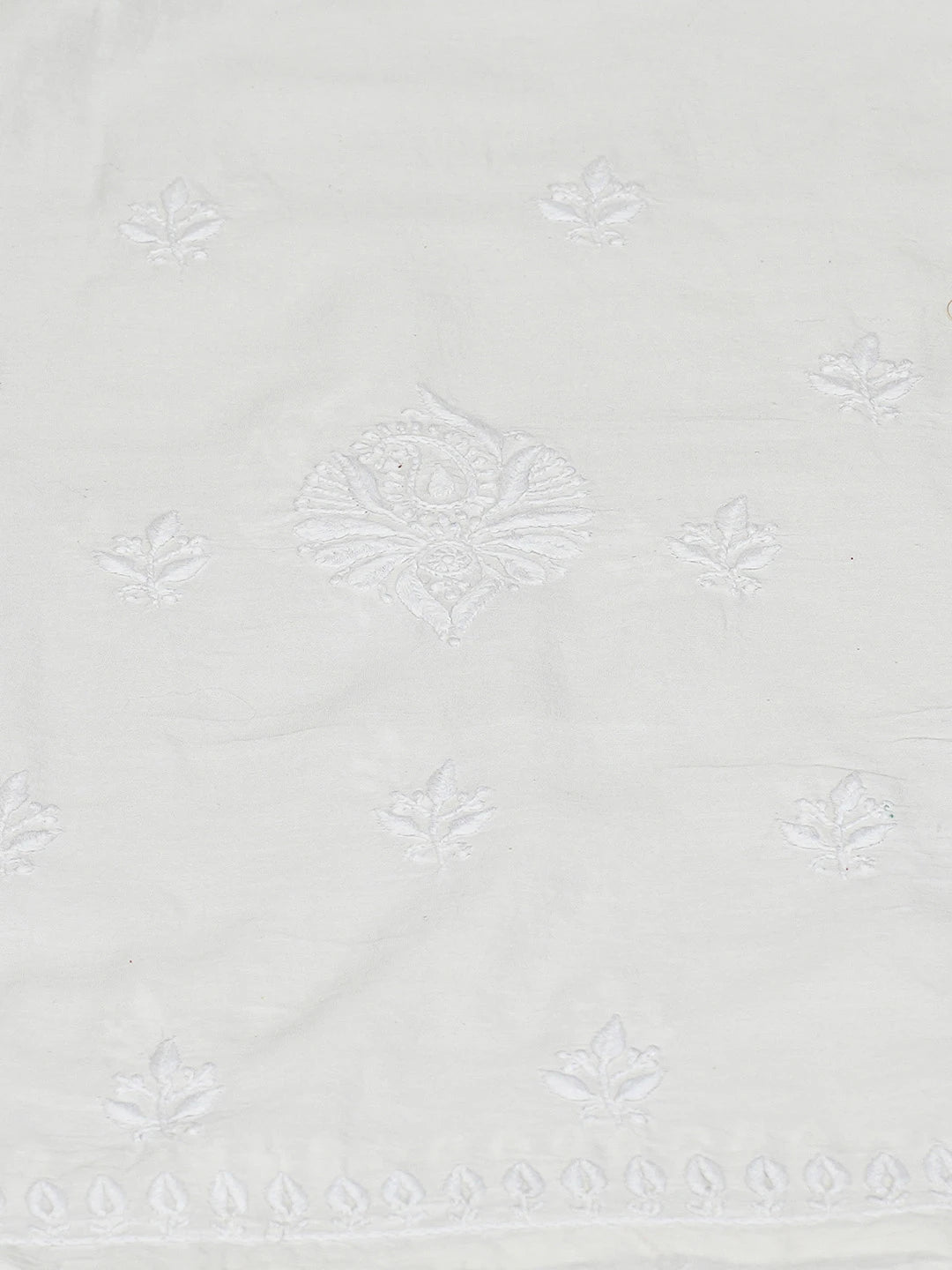 Ada Hand Embroidered White Chanderi Lucknowi Chikankari Unstitched Kurta Piece 01A784961