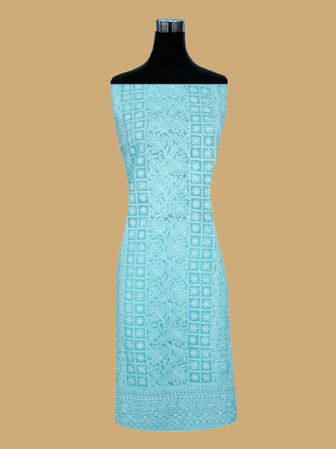 Ada Hand Embroidered Blue Cotton Lucknowi Chikankari Unstitched Suit Piece 01A767095