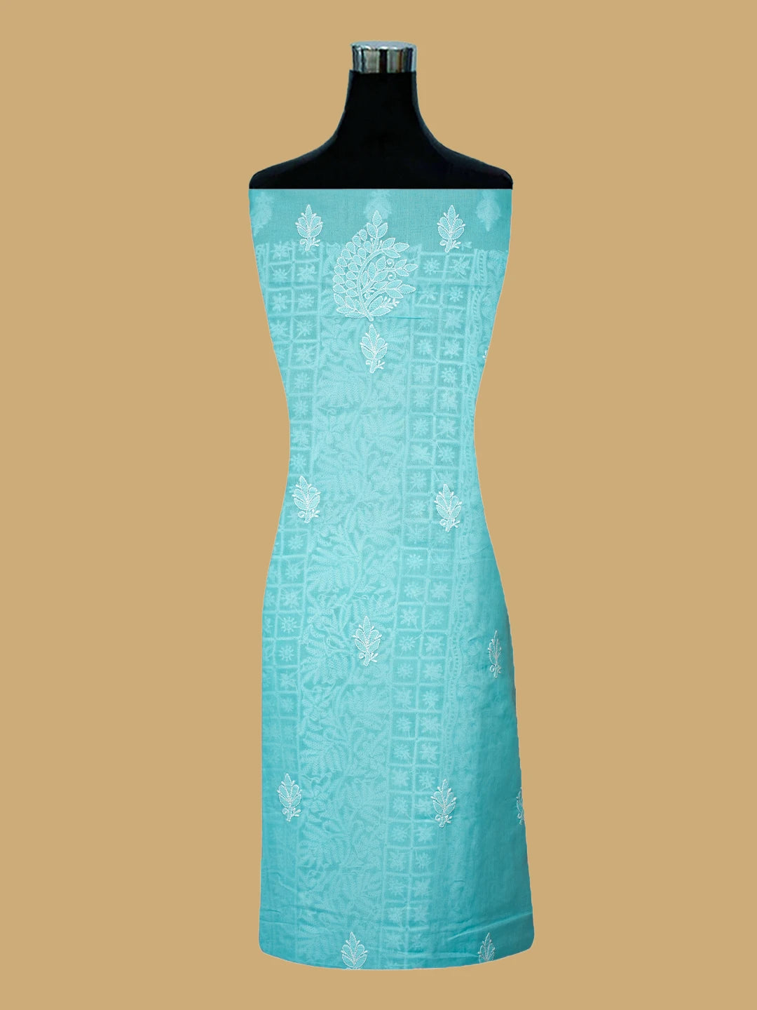 Ada Hand Embroidered Blue Cotton Lucknowi Chikankari Unstitched Suit Piece 01A767095