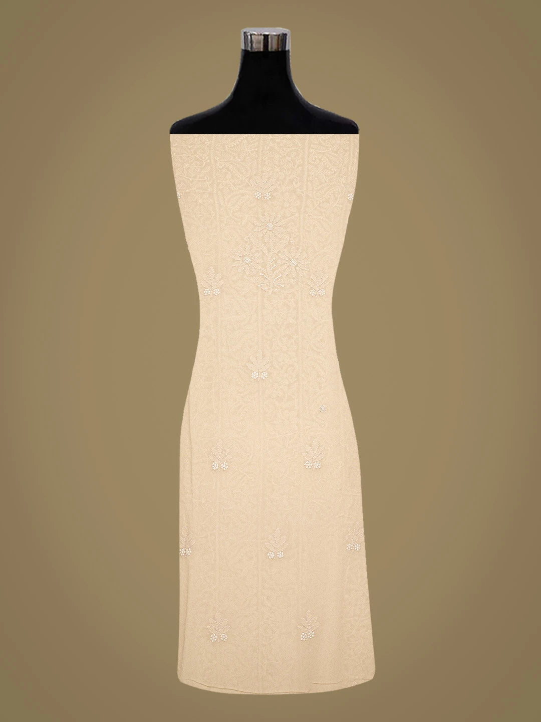Ada Hand Embroidered Fawn Viscose Georgette Lucknowi Chikankari Unstitched Kurta Piece 01A435861