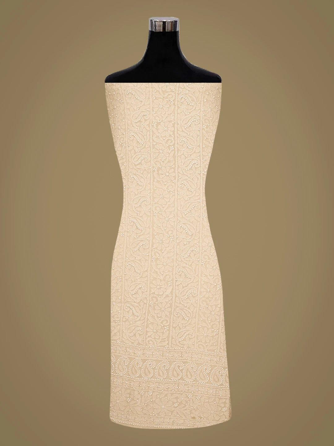 Ada Hand Embroidered Fawn Viscose Georgette Lucknowi Chikankari Unstitched Kurta Piece 01A435861