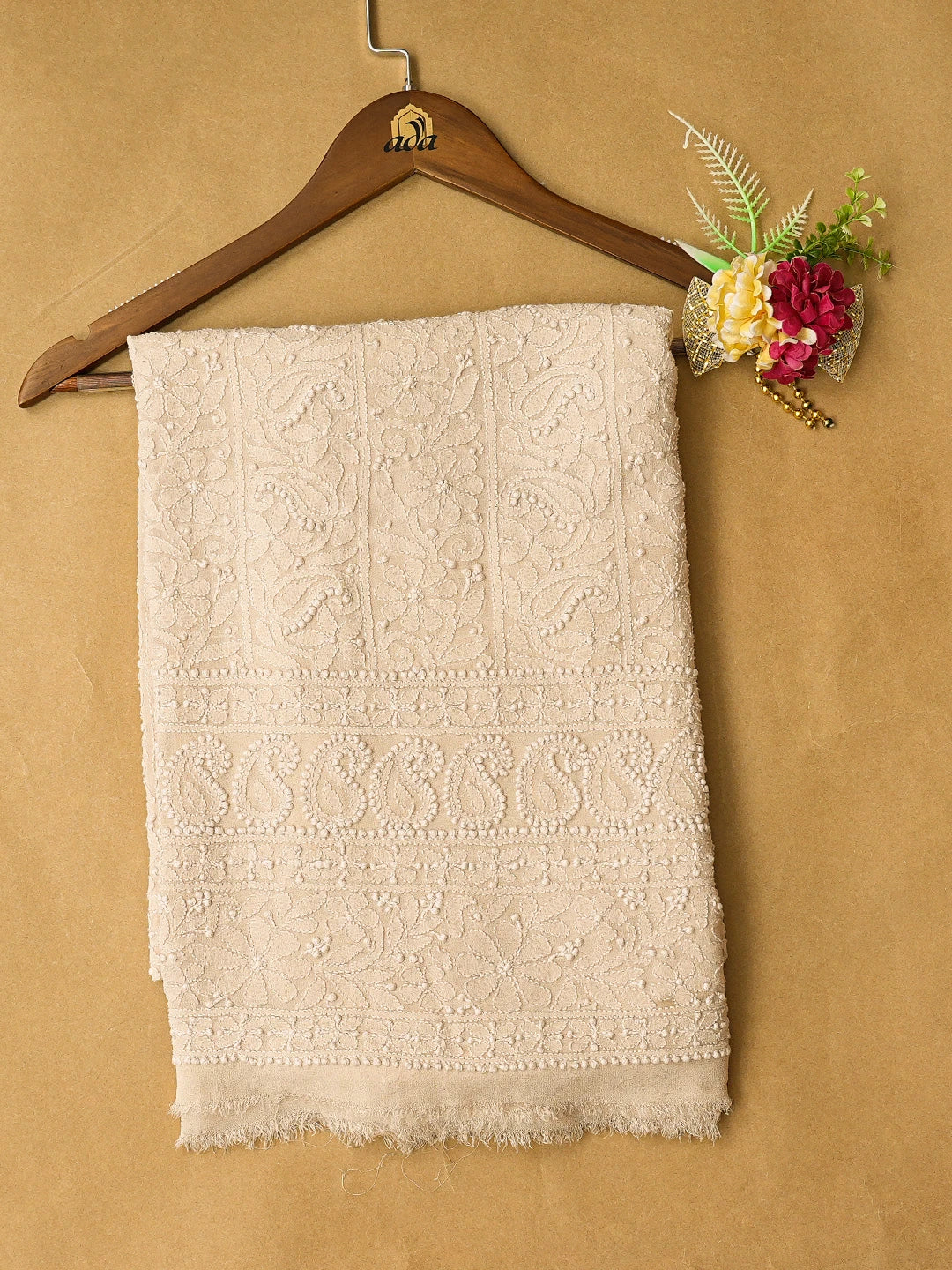 Ada Hand Embroidered Fawn Viscose Georgette Lucknowi Chikankari Unstitched Kurta Piece 01A435861