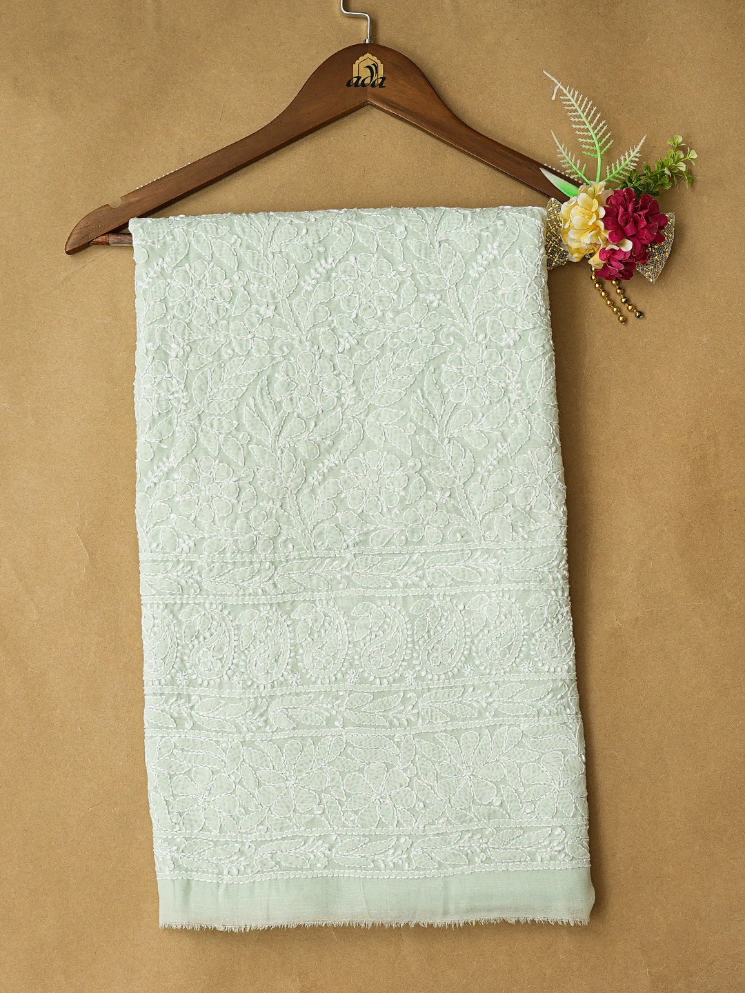 Ada Hand Embroidered Sea Green Cotton Lucknowi Chikankari Unstitched Kurta Piece 01A772936