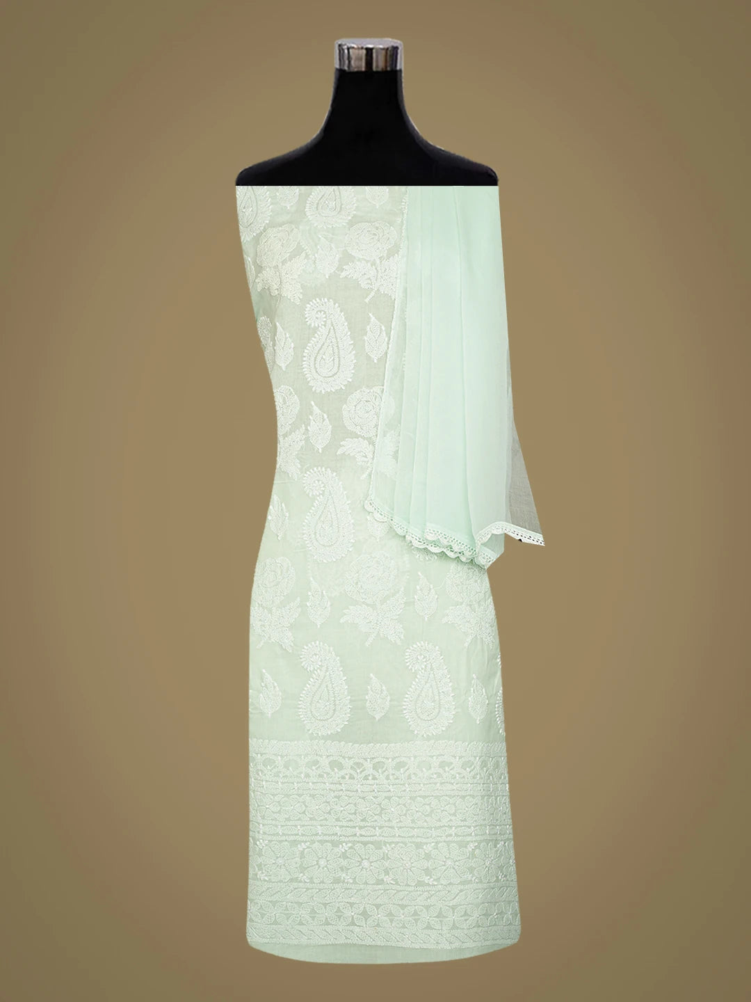Ada Hand Embroidered Sea Green Cotton Lucknowi Chikankari Unstitched Suit Piece 01A810980