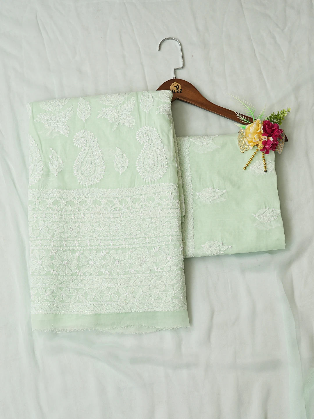 Ada Hand Embroidered Sea Green Cotton Lucknowi Chikankari Unstitched Suit Piece 01A810980