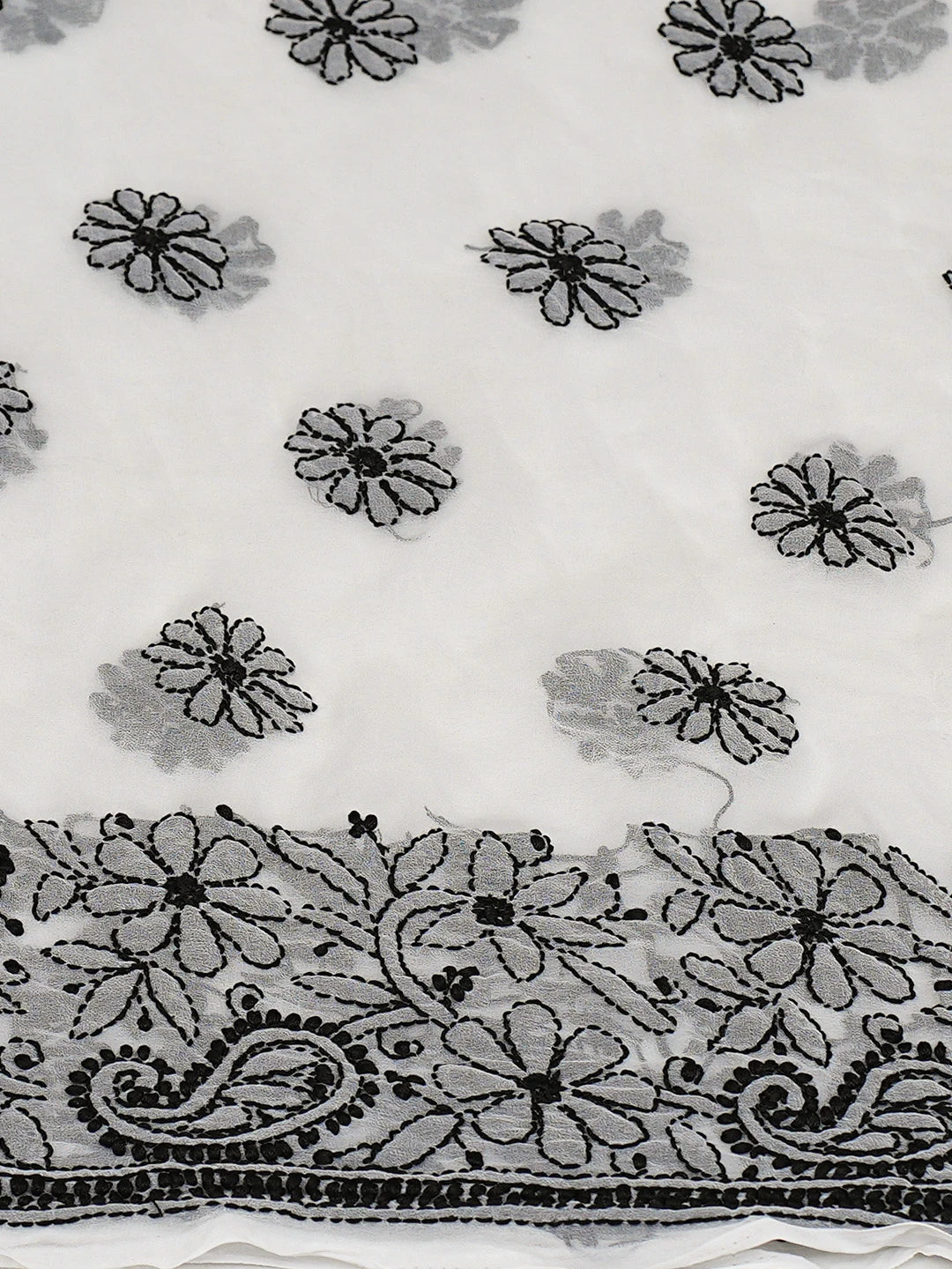 Ada Hand Embroidered White Georgette Lucknowi Chikankari Unstitched Kurta Piece 01A779376