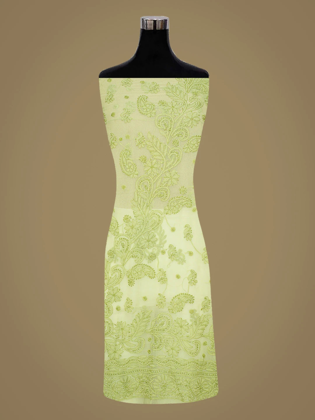 Ada Hand Embroidered Green Georgette Lucknowi Chikankari Unstitched Kurta Piece 01A678707