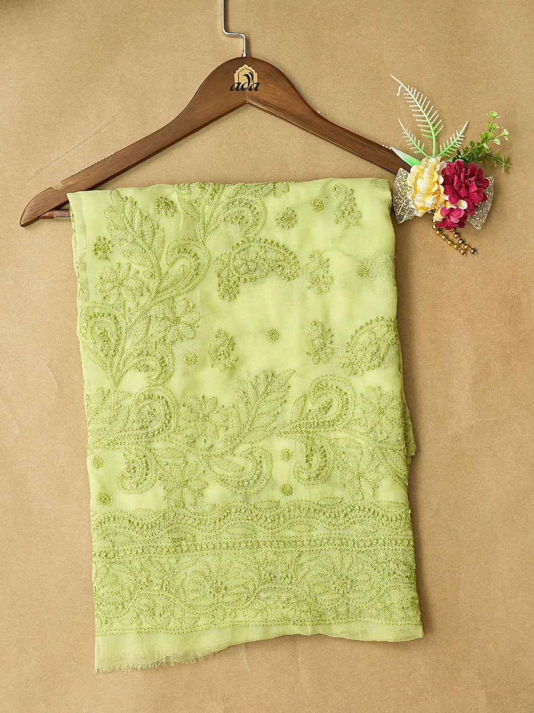 Ada Hand Embroidered Green Georgette Lucknowi Chikankari Unstitched Kurta Piece 01A678707