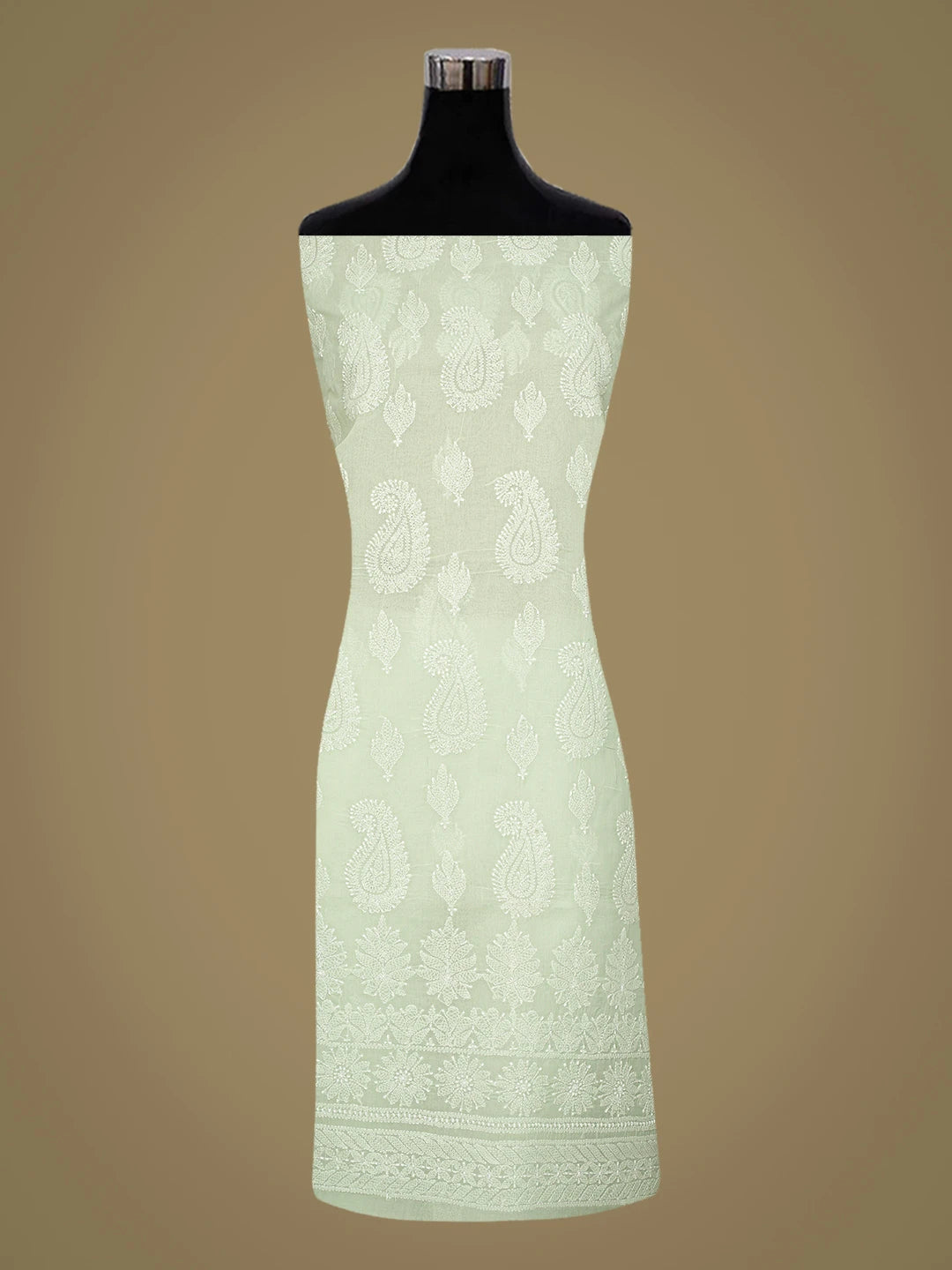 Ada Hand Embroidered Light Green Cotton Lucknowi Chikankari Unstitched Kurta Piece 01A810466