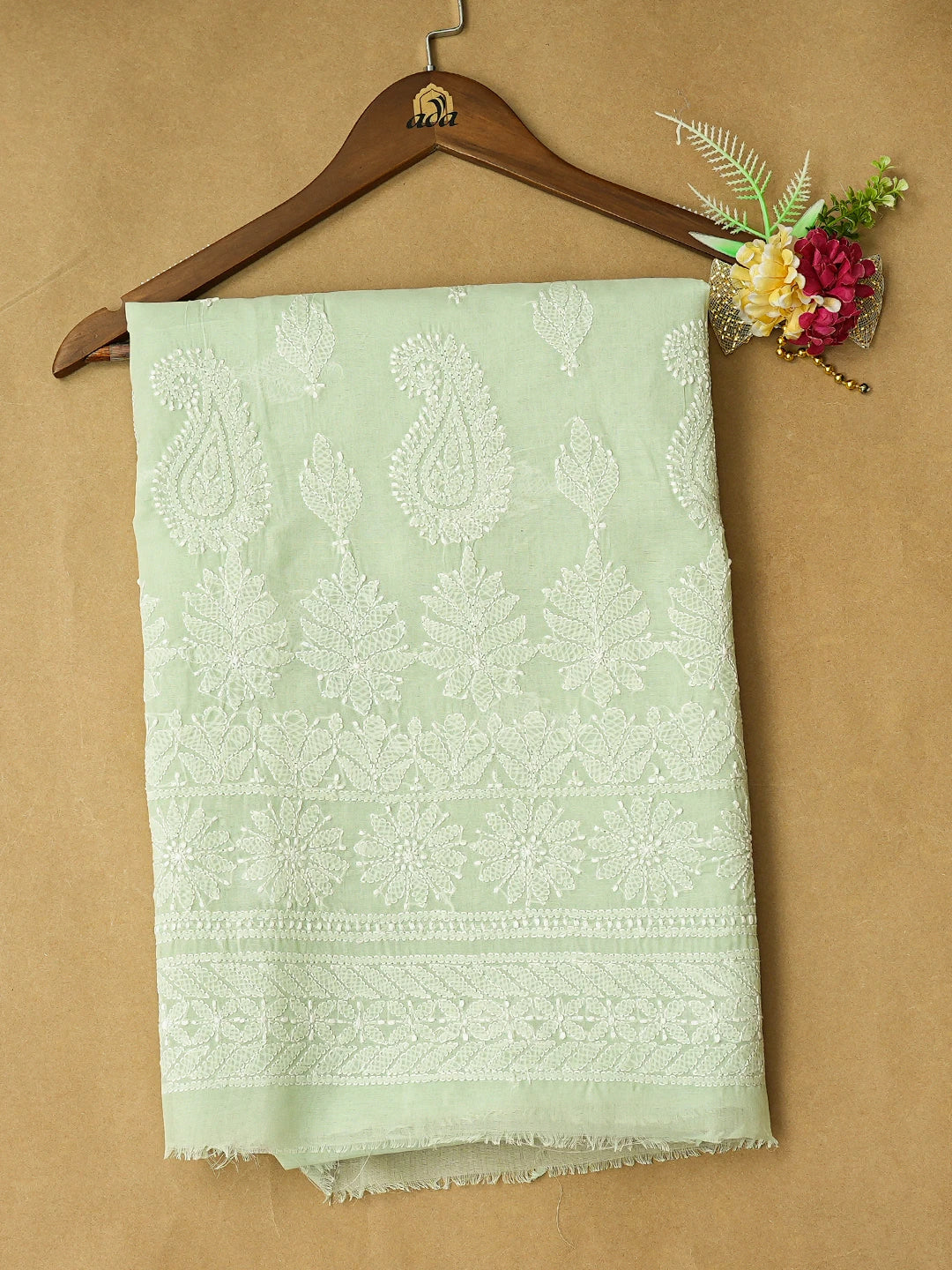 Ada Hand Embroidered Light Green Cotton Lucknowi Chikankari Unstitched Kurta Piece 01A810466