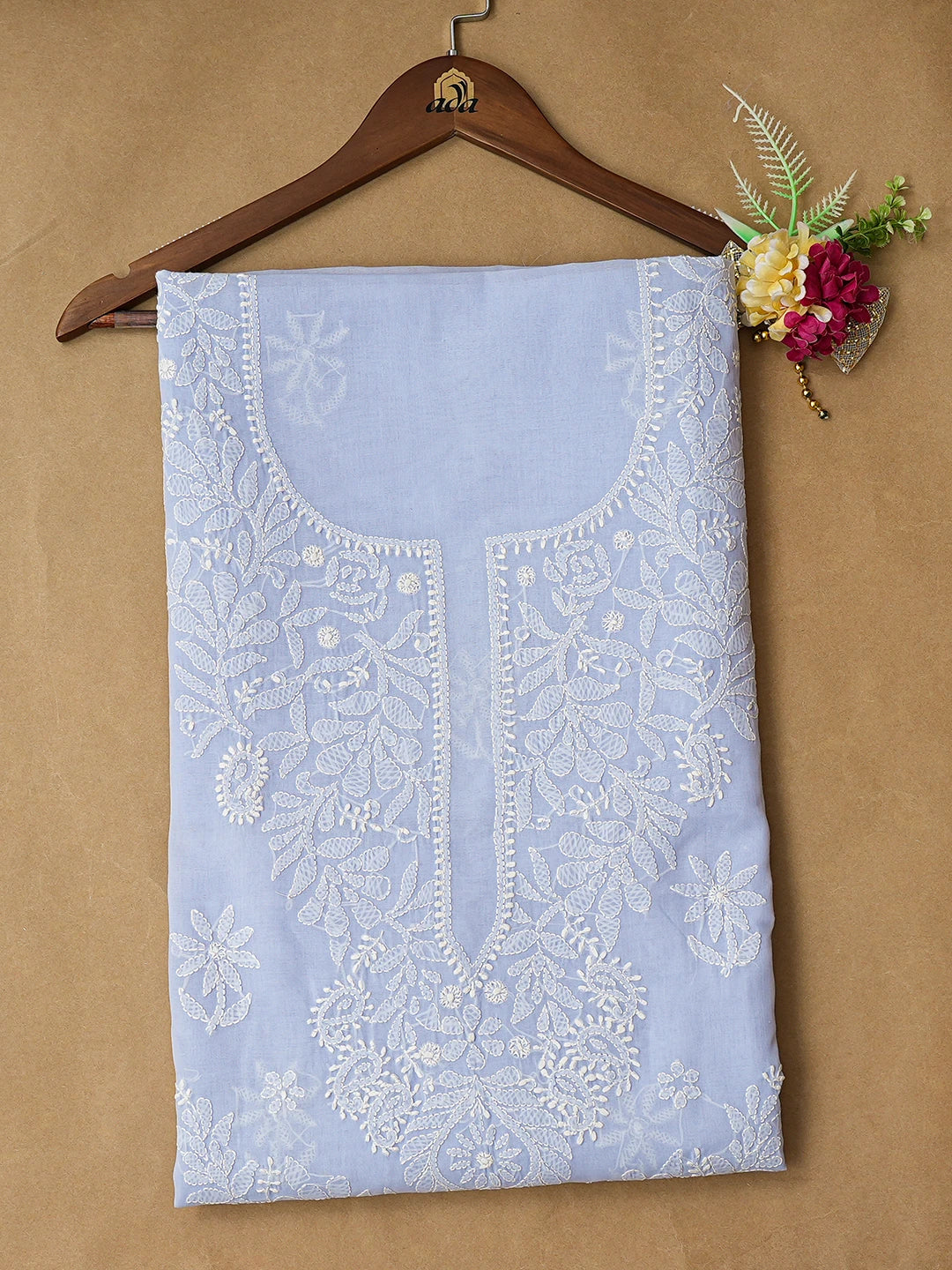 Ada Hand Embroidered Mauve Cotton Lucknowi Chikankari Unstitched Kurta Piece 01A810473