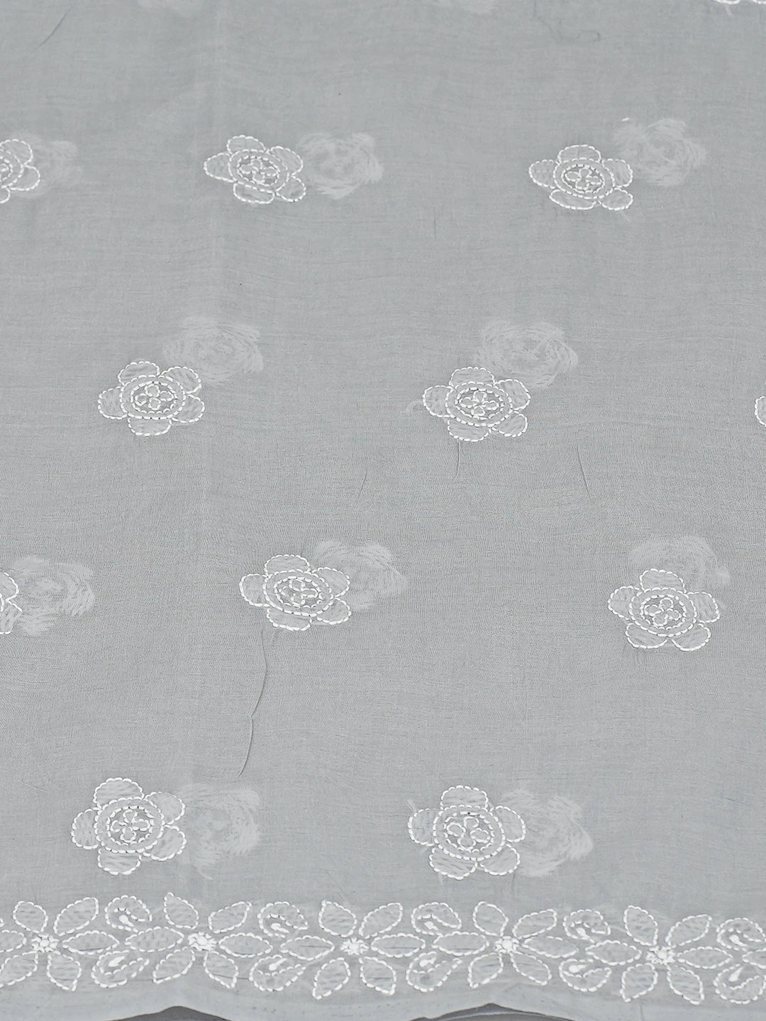 Ada Hand Embroidered Grey Cotton Lucknowi Chikankari Unstitched Kurta Piece 01A810370