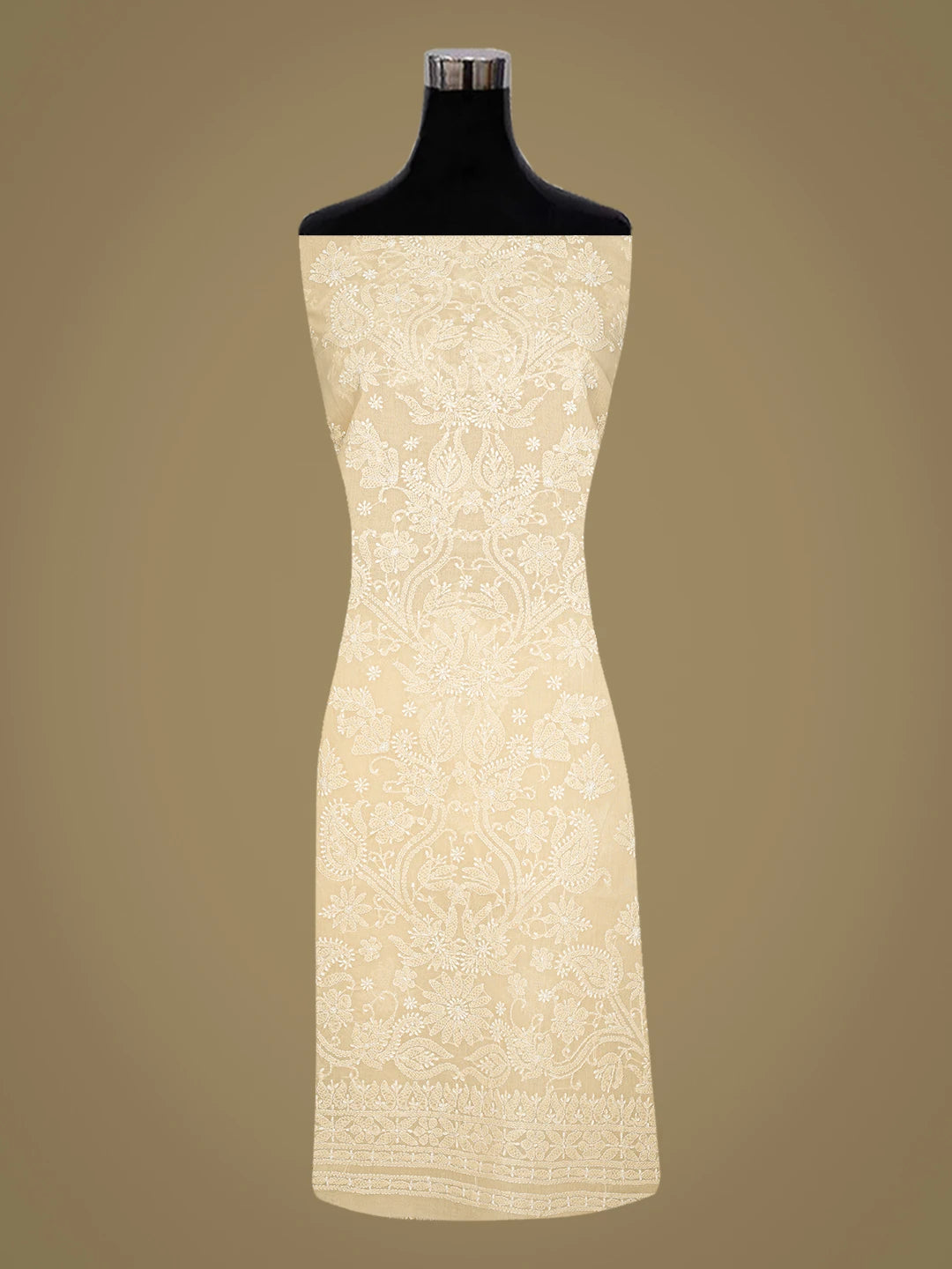 Ada Hand Embroidered Fawn Cotton Lucknowi Chikankari Unstitched Kurta Piece 01A810449