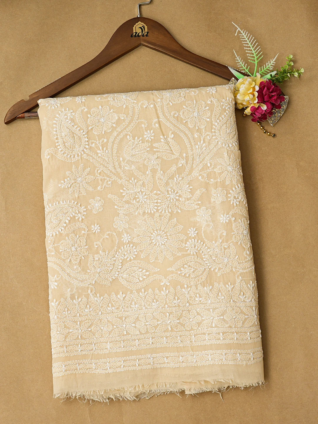 Ada Hand Embroidered Fawn Cotton Lucknowi Chikankari Unstitched Kurta Piece 01A810449