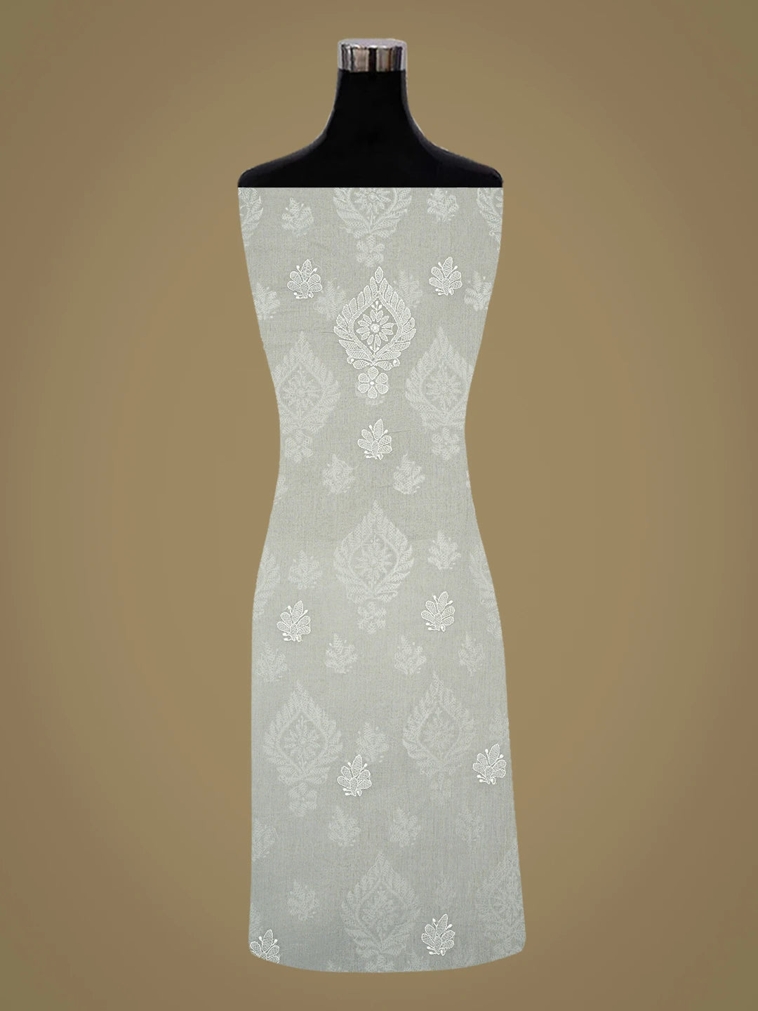Ada Hand Embroidered Grey Cotton Lucknowi Chikankari Unstitched Kurta Piece 01A810376