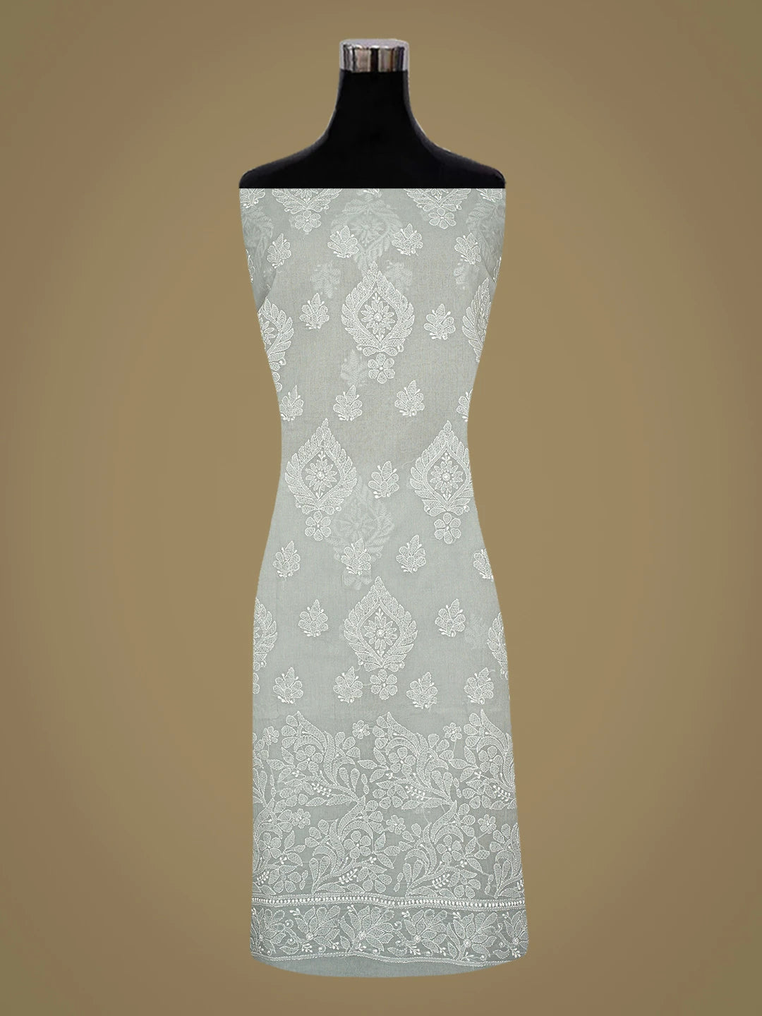 Ada Hand Embroidered Grey Cotton Lucknowi Chikankari Unstitched Kurta Piece 01A810376