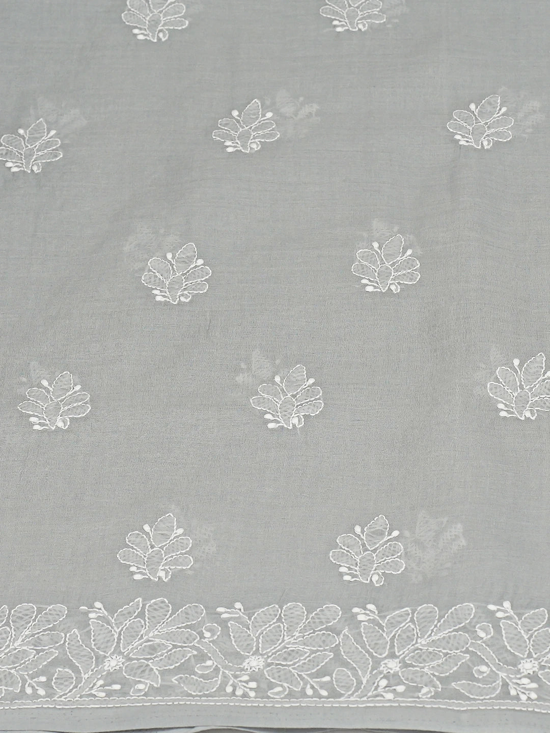 Ada Hand Embroidered Grey Cotton Lucknowi Chikankari Unstitched Kurta Piece 01A810376