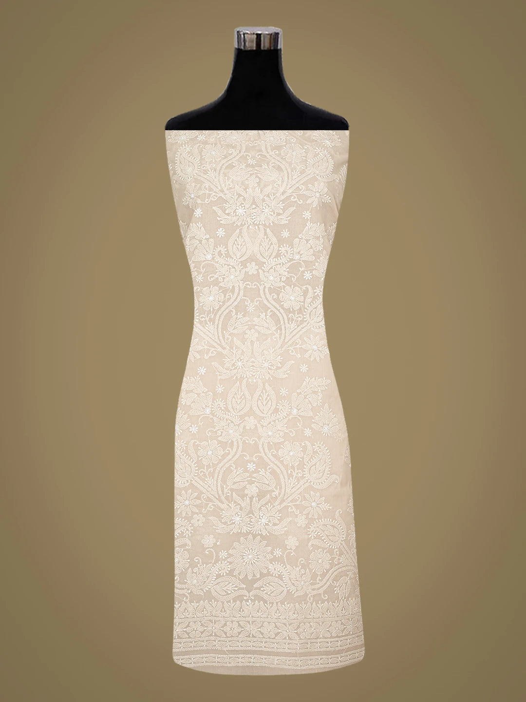 Ada Hand Embroidered Light Dusty Peach Cotton Lucknowi Chikankari Unstitched Kurta Piece 01A810456
