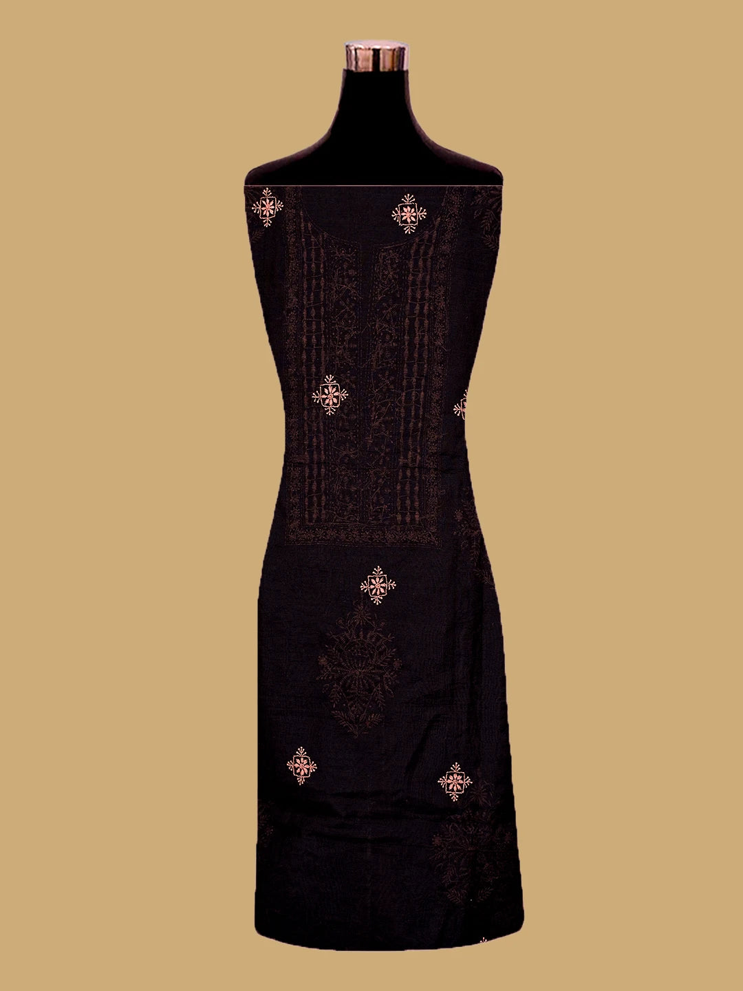 Ada Hand Embroidered Black Chanderi Lucknowi Chikankari Unstitched Kurta Dupatta Set 01A538167