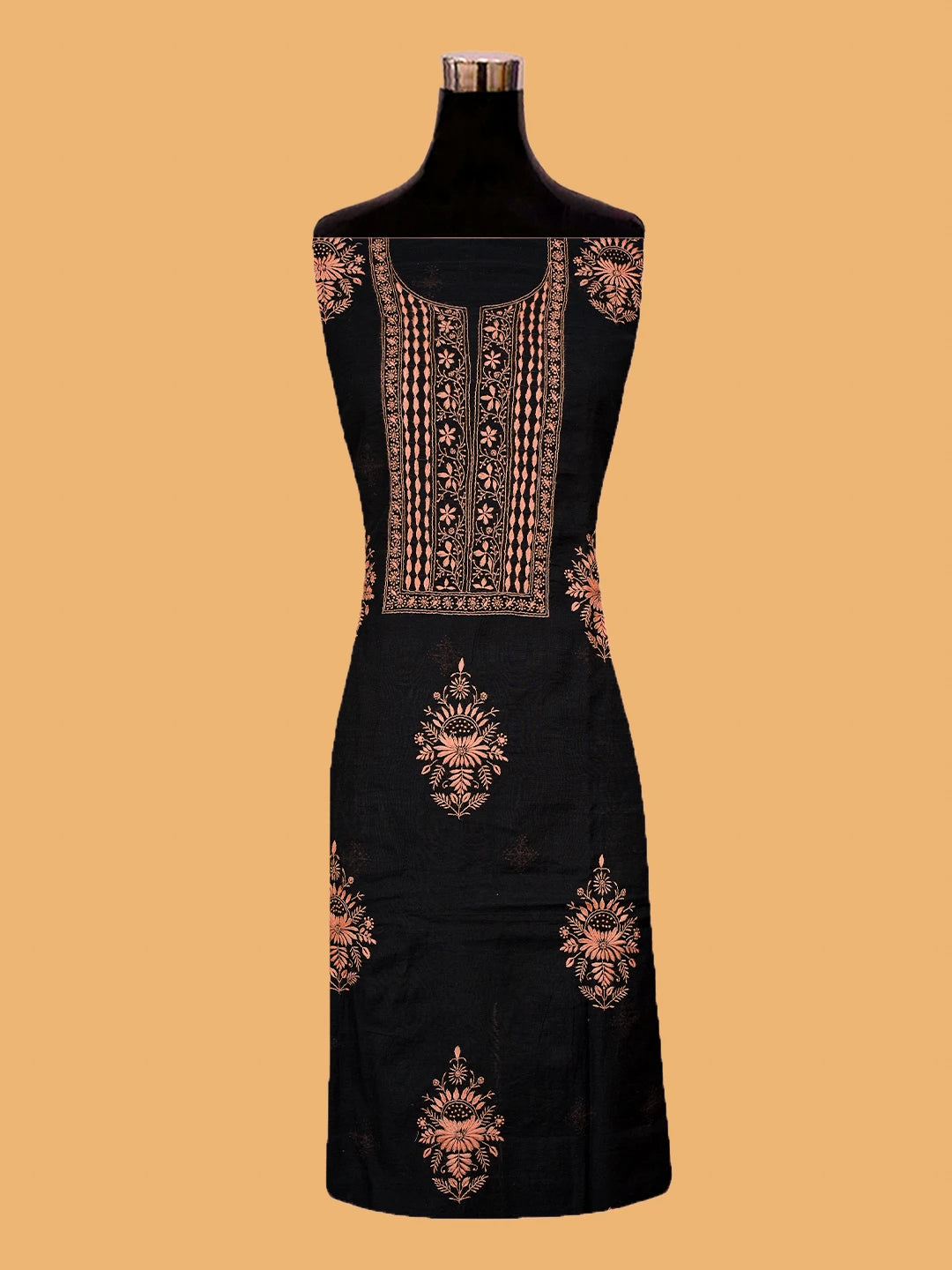 Ada Hand Embroidered Black Chanderi Lucknowi Chikankari Unstitched Kurta Dupatta Set 01A538167