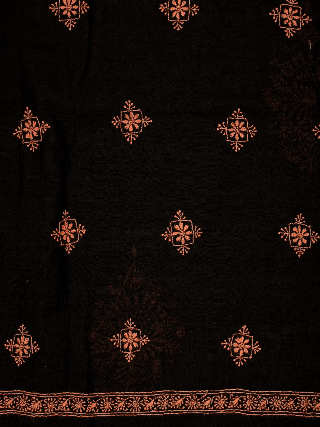 Ada Hand Embroidered Black Chanderi Lucknowi Chikankari Unstitched Kurta Dupatta Set 01A538167