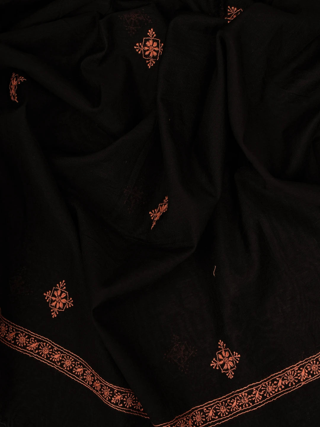 Ada Hand Embroidered Black Chanderi Lucknowi Chikankari Unstitched Kurta Dupatta Set 01A538167