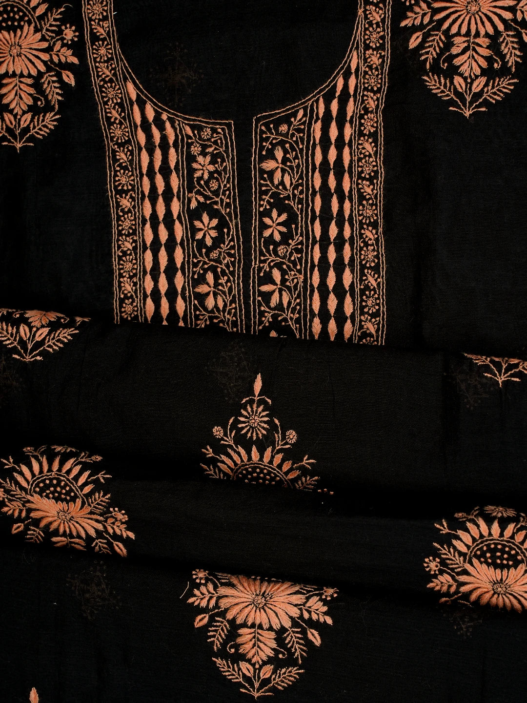 Ada Hand Embroidered Black Chanderi Lucknowi Chikankari Unstitched Kurta Dupatta Set 01A538167