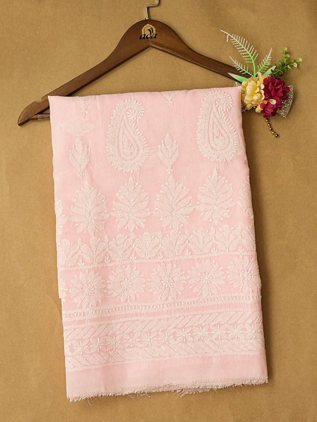 Ada Hand Embroidered Pink Cotton Lucknowi Chikankari Unstitched Kurta Piece 01A810386