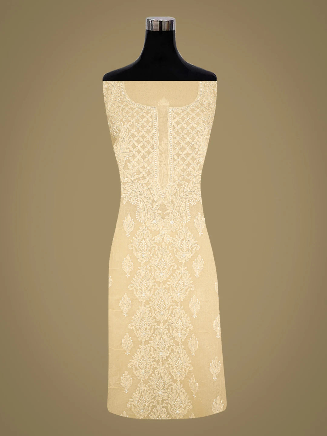 Ada Hand Embroidered Fawn Cotton Lucknowi Chikankari Unstitched Kurta Piece 01A810453