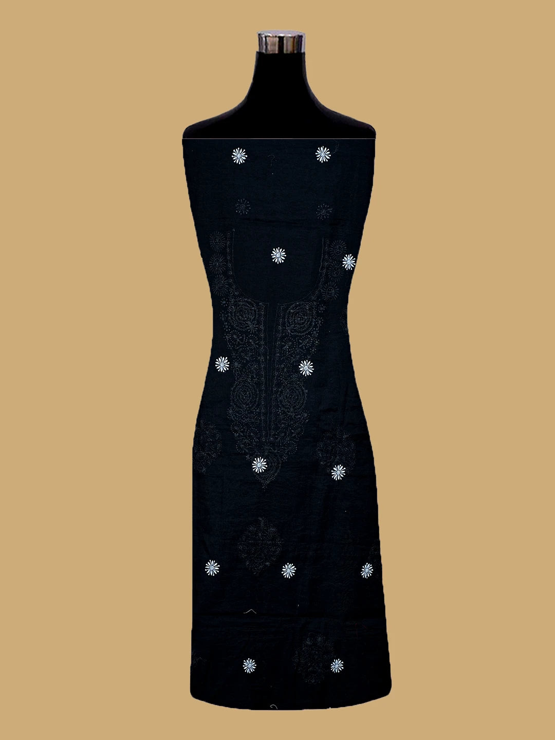 Ada Hand Embroidered Black Chanderi Lucknowi Chikankari Unstitched Kurta Dupatta Set 01A707343