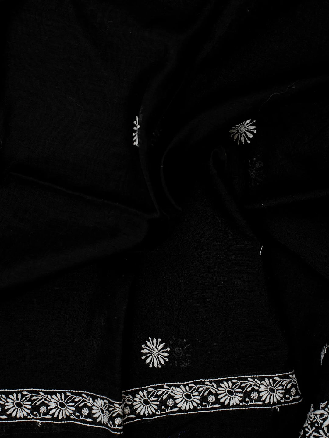 Ada Hand Embroidered Black Chanderi Lucknowi Chikankari Unstitched Kurta Dupatta Set 01A707343