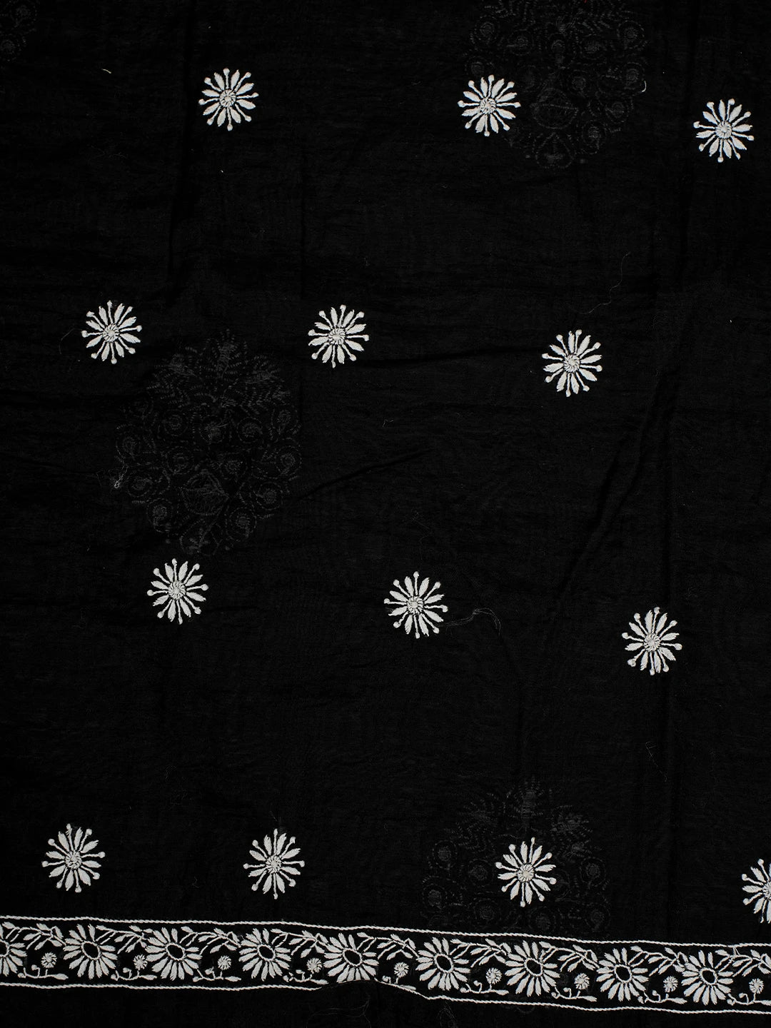 Ada Hand Embroidered Black Chanderi Lucknowi Chikankari Unstitched Kurta Dupatta Set 01A707343