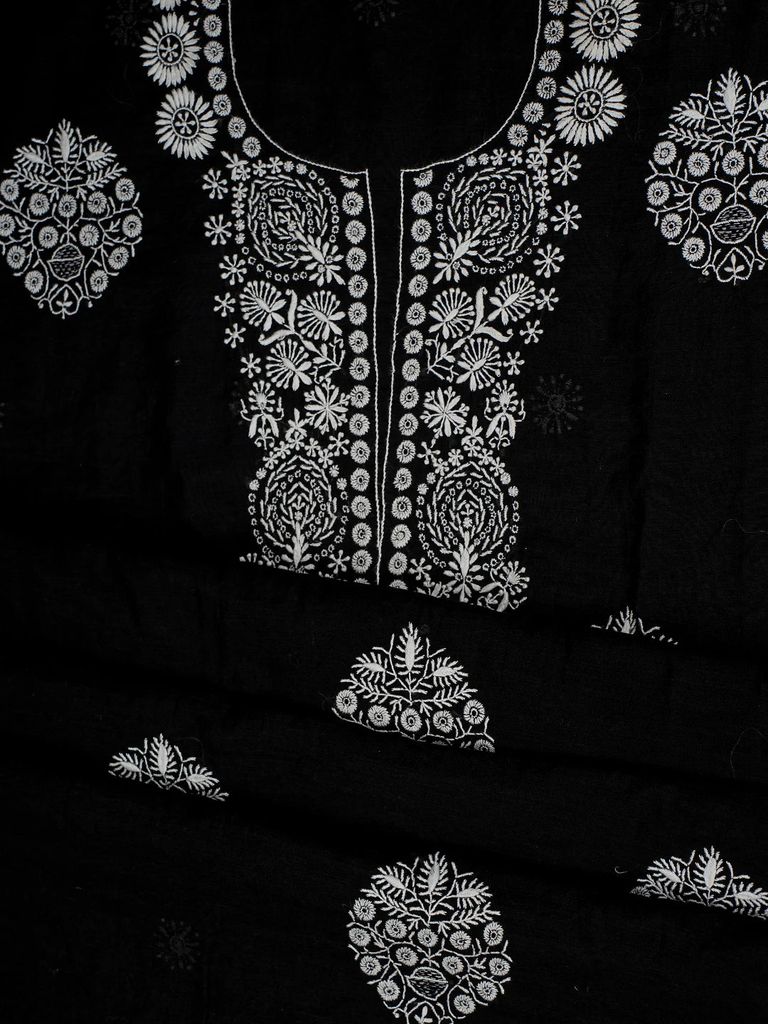 Ada Hand Embroidered Black Chanderi Lucknowi Chikankari Unstitched Kurta Dupatta Set 01A707343