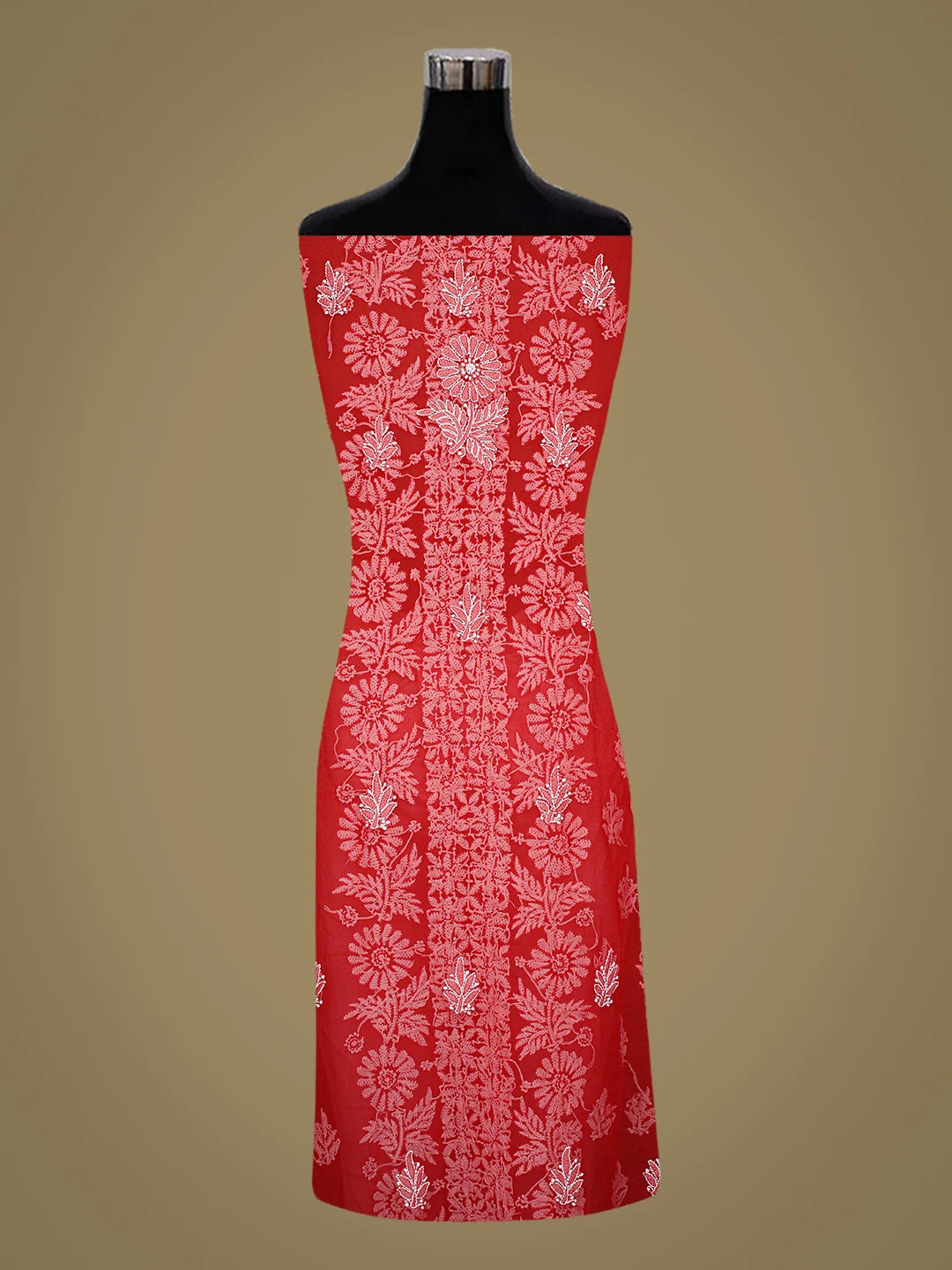 Ada Hand Embroidered Red Georgette Lucknowi Chikankari Unstitched Suit Piece 01A793486
