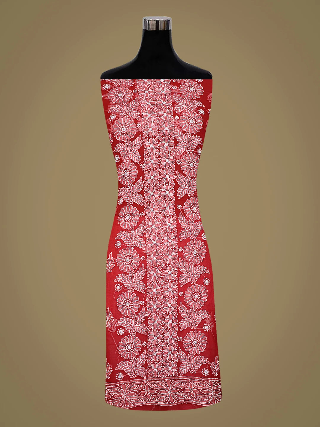 Ada Hand Embroidered Red Georgette Lucknowi Chikankari Unstitched Suit Piece 01A793486