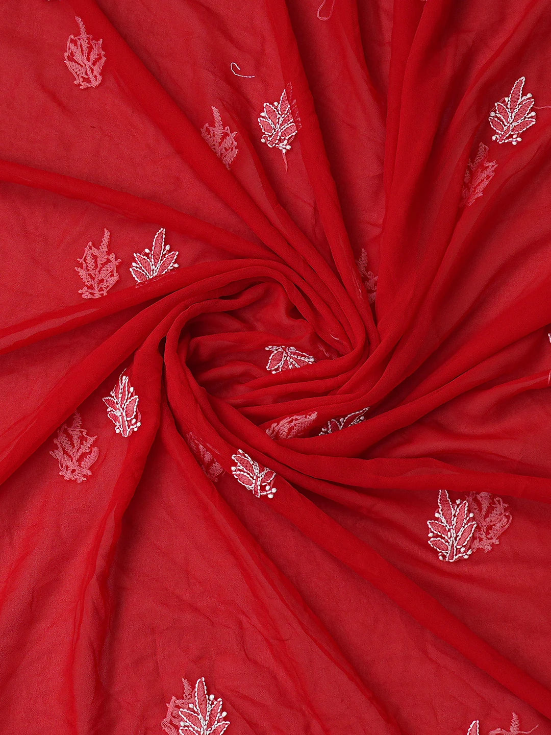 Ada Hand Embroidered Red Georgette Lucknowi Chikankari Unstitched Suit Piece 01A793486