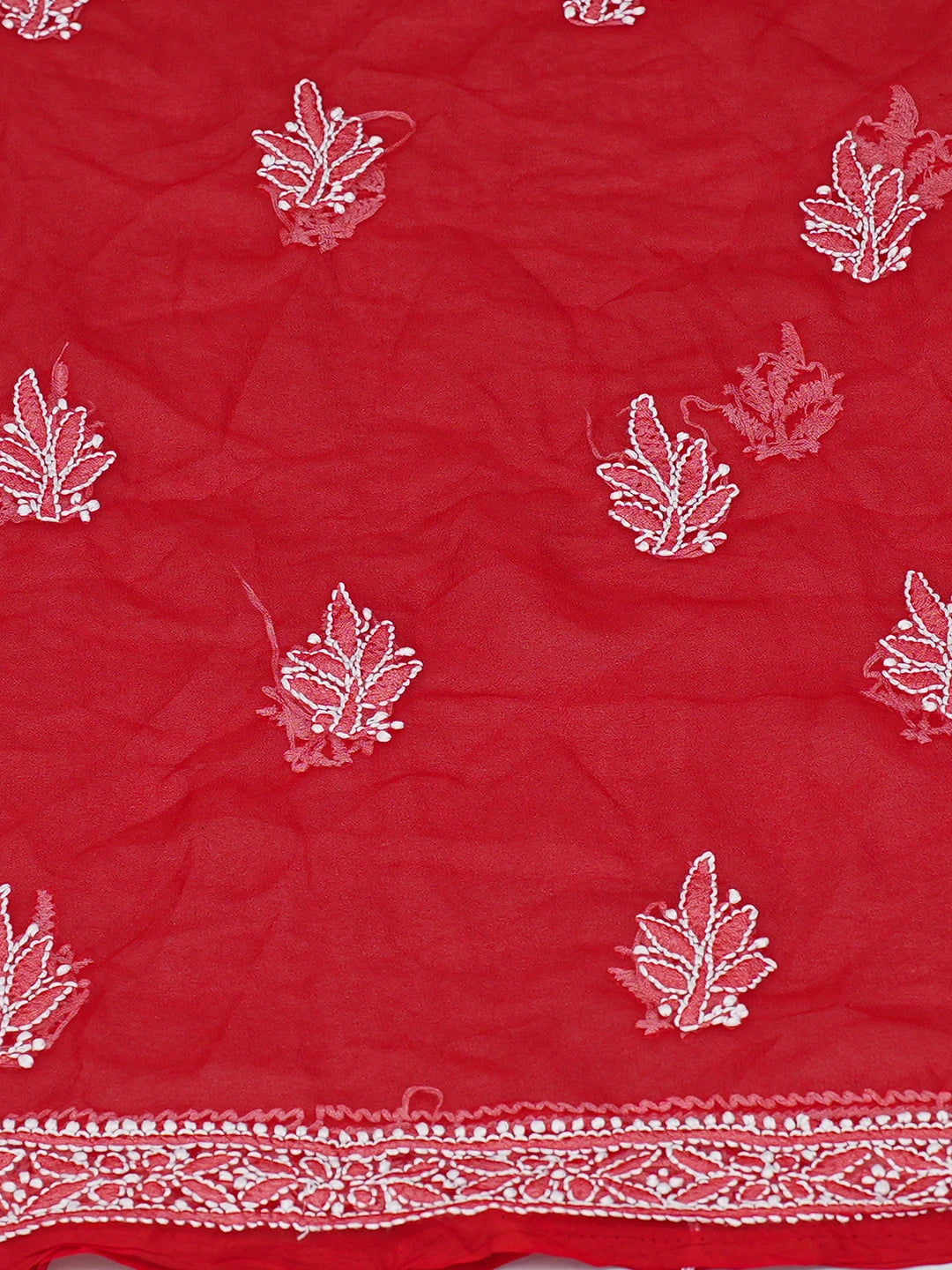 Ada Hand Embroidered Red Georgette Lucknowi Chikankari Unstitched Suit Piece 01A793486