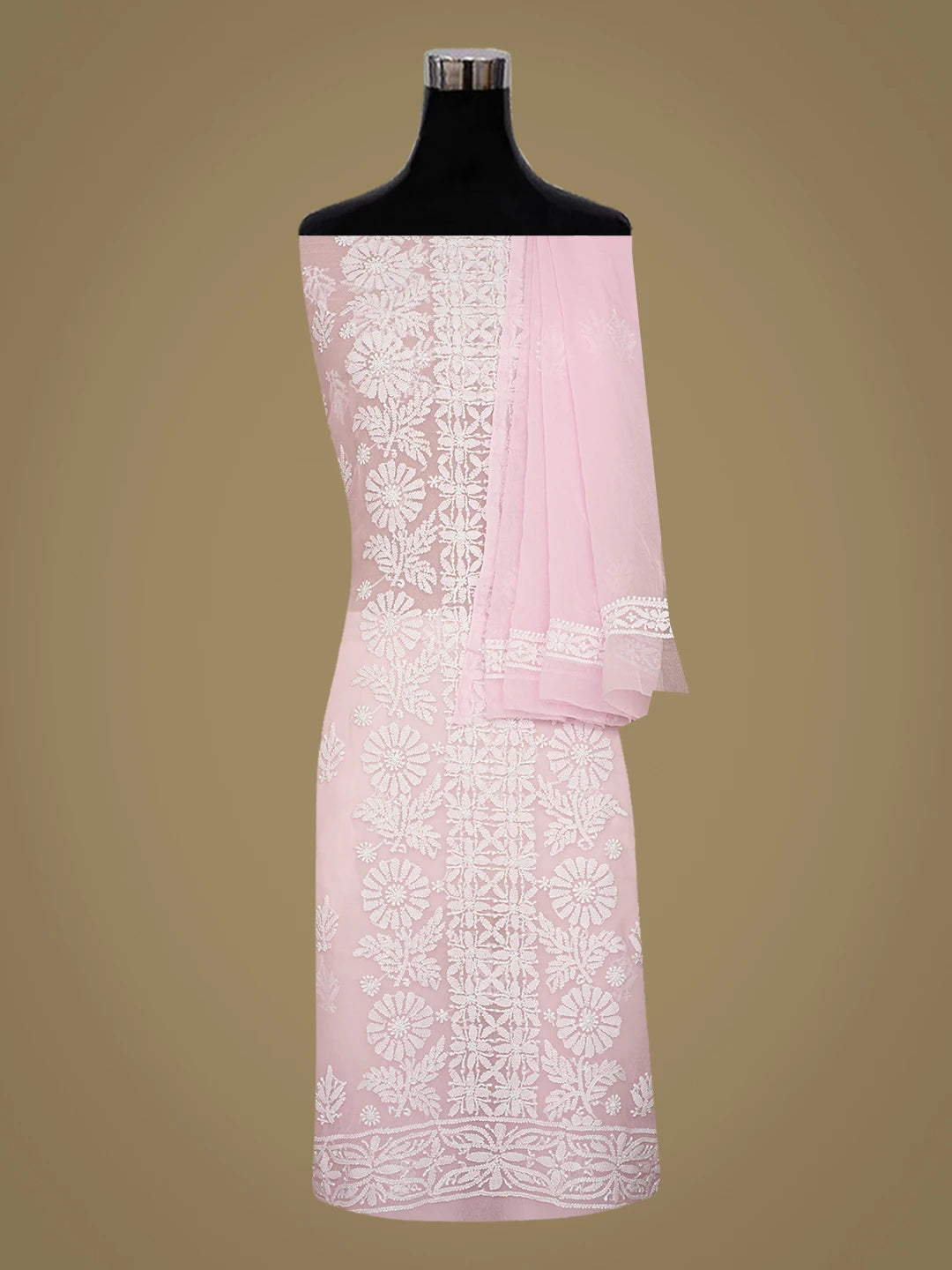 Ada Hand Embroidered Pink Faux Georgette Lucknowi Chikankari Unstitched Suit Piece 01A793524