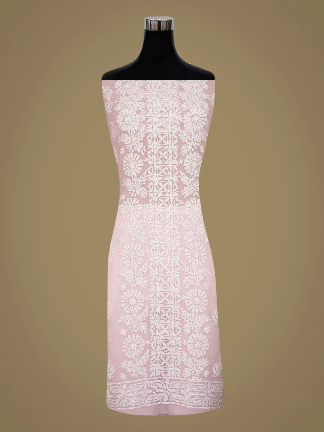 Ada Hand Embroidered Pink Faux Georgette Lucknowi Chikankari Unstitched Suit Piece 01A793524