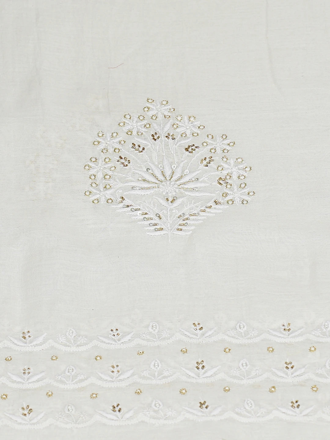 Ada Hand Embroidered White Chanderi Lucknowi Chikankari Unstitched Kurta Dupatta Set With Cutdana Work 01A548541