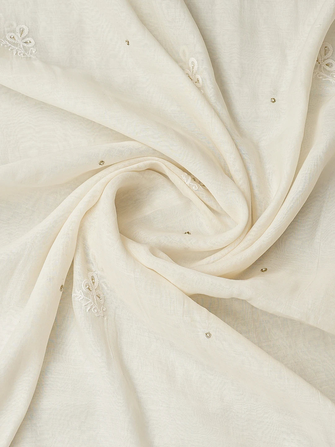 Ada Hand Embroidered White Chanderi Lucknowi Chikankari Unstitched Kurta Dupatta Set With Cutdana Work 01A548541