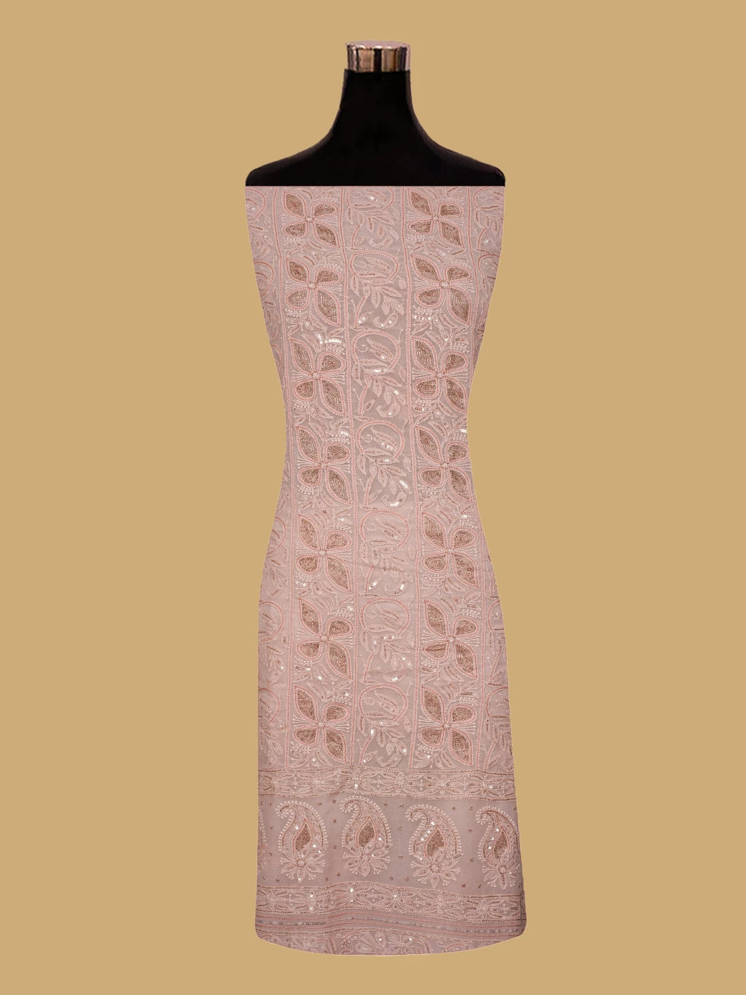 Ada Hand Embroidered Crayola Peach Viscose Georgette Lucknowi Chikankari Unstitched Kurta Dupatta Set With Cutdana Work 01A757080