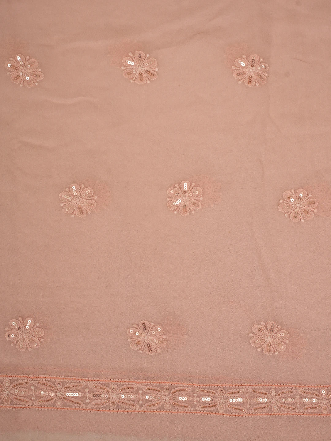 Ada Hand Embroidered Crayola Peach Viscose Georgette Lucknowi Chikankari Unstitched Kurta Dupatta Set With Cutdana Work 01A757080