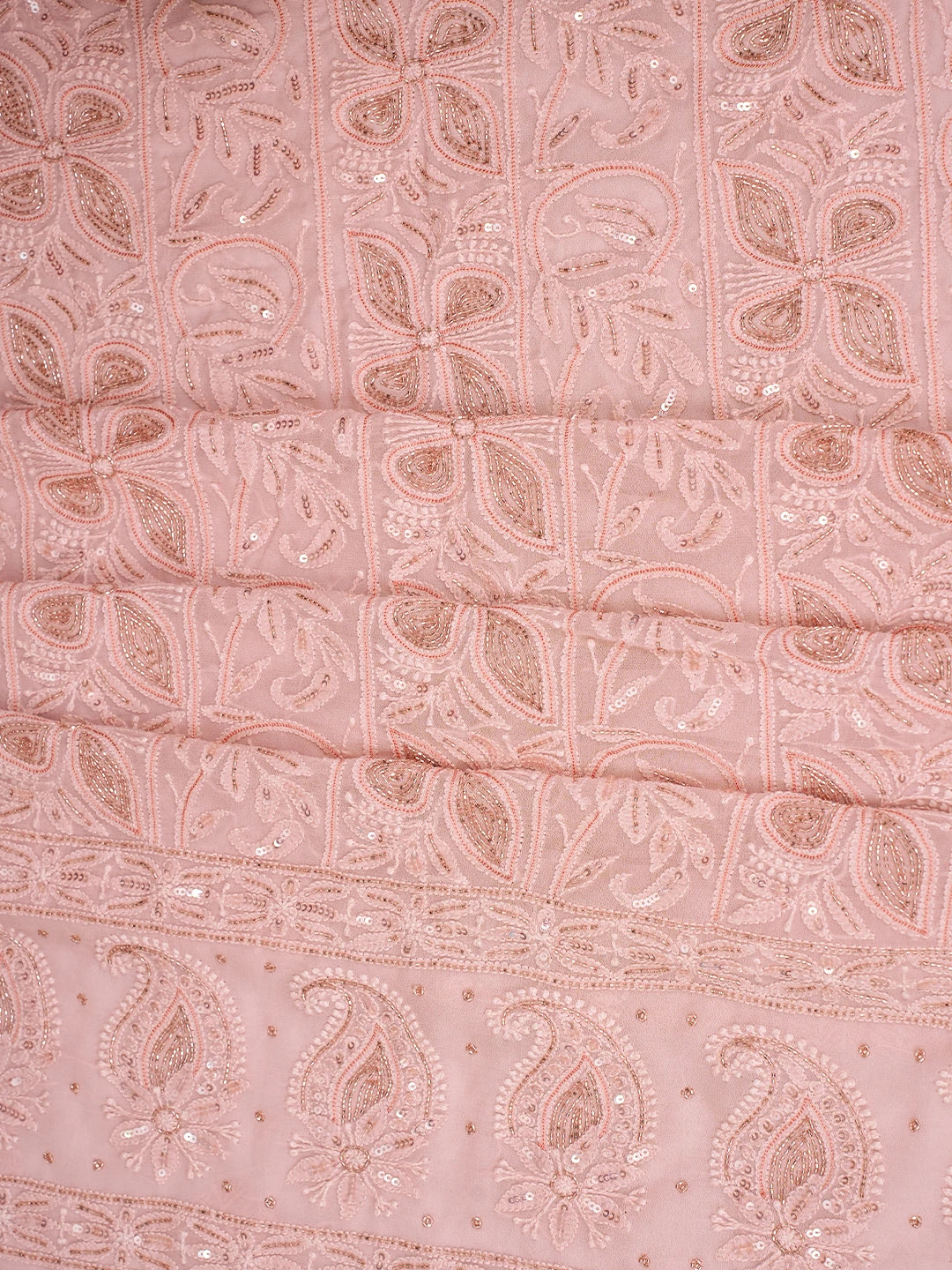 Ada Hand Embroidered Crayola Peach Viscose Georgette Lucknowi Chikankari Unstitched Kurta Dupatta Set With Cutdana Work 01A757080