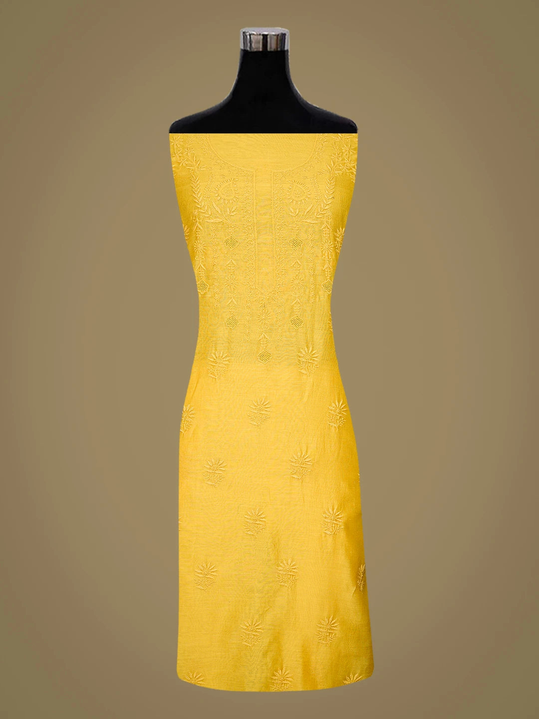 Ada Hand Embroidered Yellow Chanderi Lucknowi Chikankari Unstitched Kurta Dupatta Set 01A776151