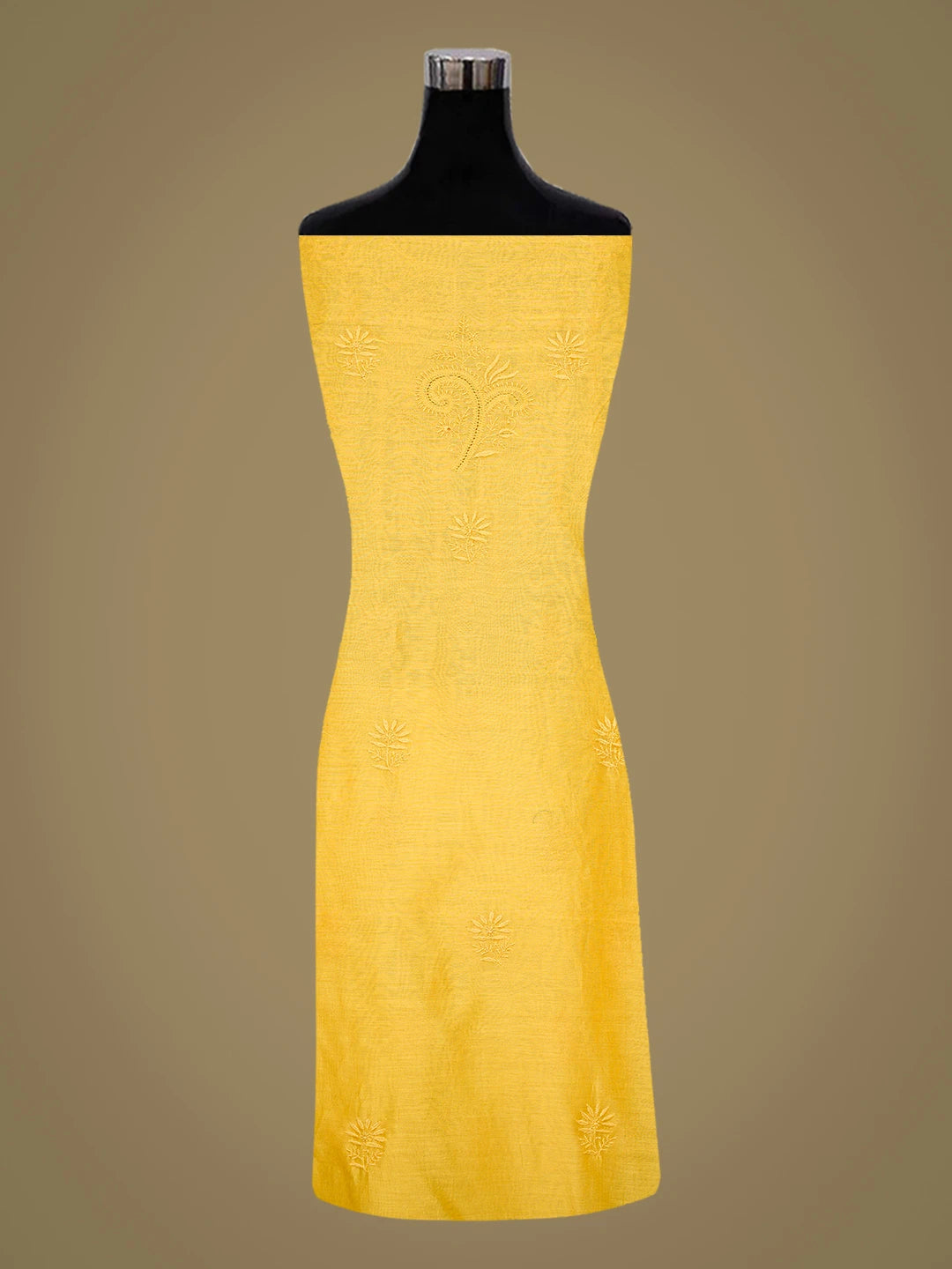 Ada Hand Embroidered Yellow Chanderi Lucknowi Chikankari Unstitched Kurta Dupatta Set 01A776151